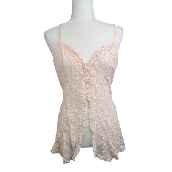 Vintage Other - Vintage Cliche Blush Pink Lace Sheer Lace Camisole Lingerie Slip Dress